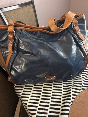 Calvin Klein Navy Shoulder Bag with Brown Trim